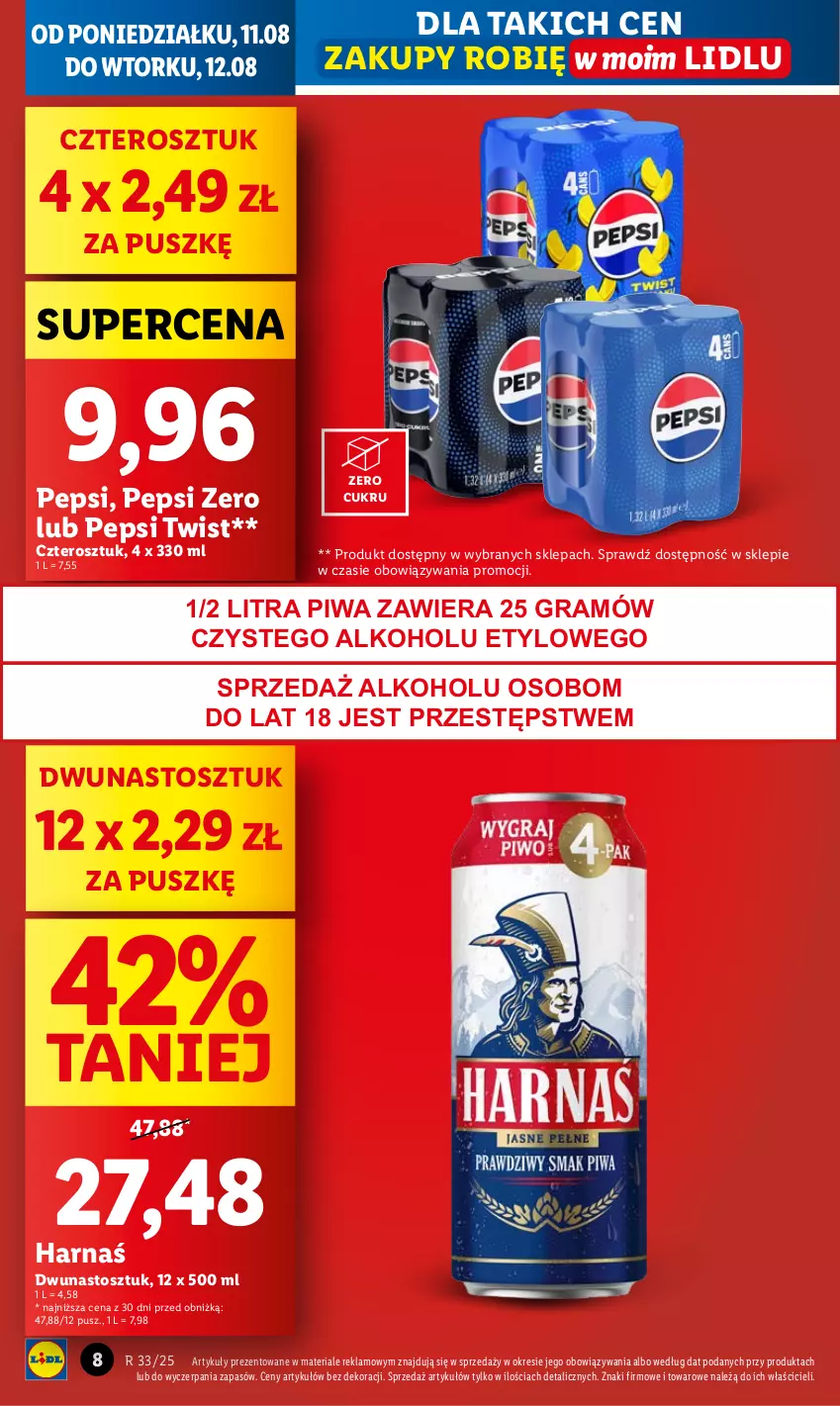 Gazetka promocyjna Lidl - GAZETKA - ważna 11.08 do 12.08.2025 - strona 8 - produkty: Gra, Harnaś, Pepsi, Piwa