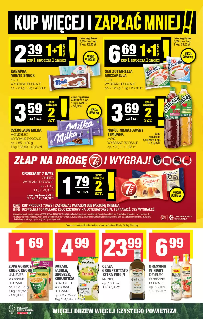 Gazetka promocyjna Spar - EuroSpar - ważna 19.04 do 30.04.2023 - strona 12 - produkty: Bonduelle, Buraki, Czekolada, Dres, Fa, Fasola, Gin, Gra, Groszek, Knorr, Kubek, Kukurydza, Milka, Monini, Monte, Mozzarella, Napój, Napój niegazowany, Oliwa, Ser, Tymbark, Winiary, Zott, Zottarella, Zupa