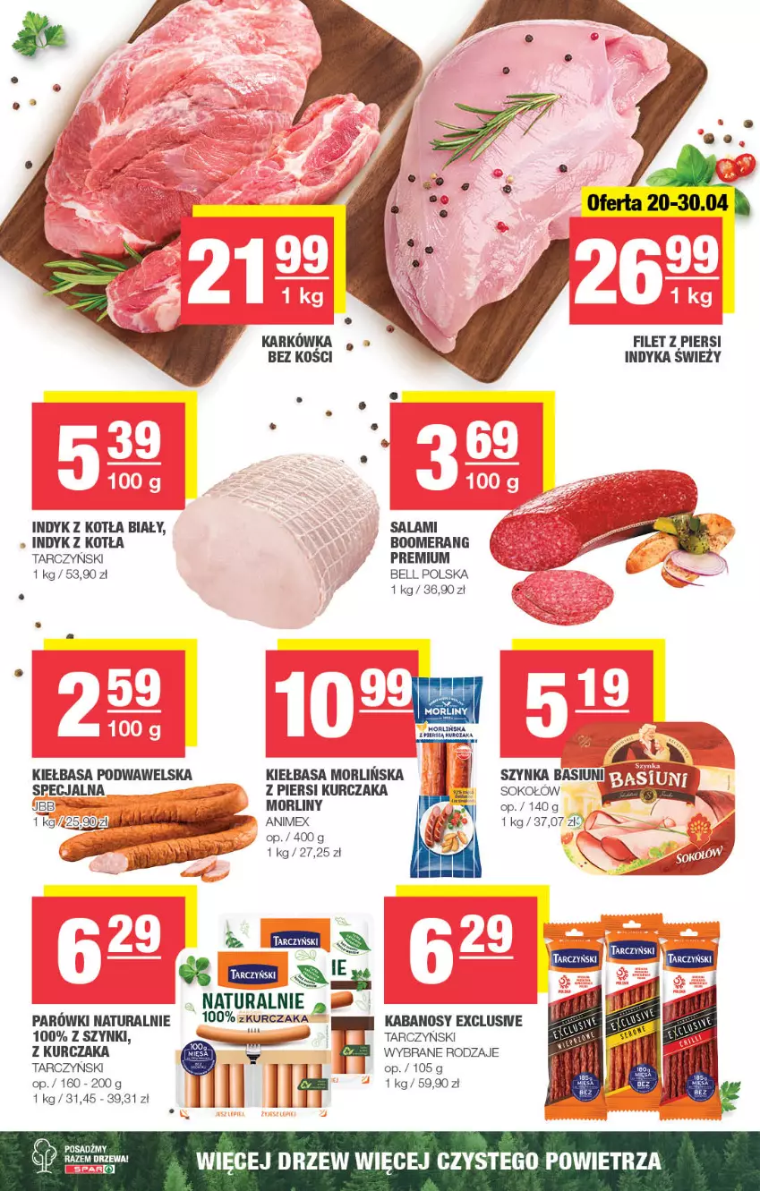 Gazetka promocyjna Spar - EuroSpar - ważna 19.04 do 30.04.2023 - strona 6 - produkty: Bell, Kabanos, Kiełbasa, Kiełbasa podwawelska, Kurczak, Morliny, Parówki, Salami, Sok, Sokołów, Szynka, Tarczyński, Wawel