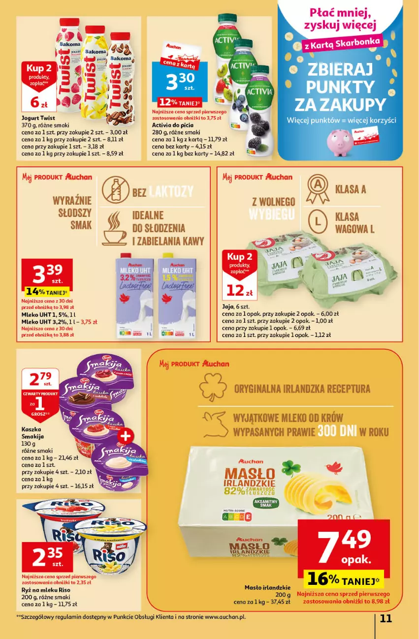 Gazetka promocyjna Auchan - Gazetka Korzyści na lato Hipermarket Auchan - ważna 29.06 do 05.07.2023 - strona 11 - produkty: Activia, Gin, Gra, Jaja, Jogurt, Masło, Mleko, Ryż, Ryż na mleku, Smakija