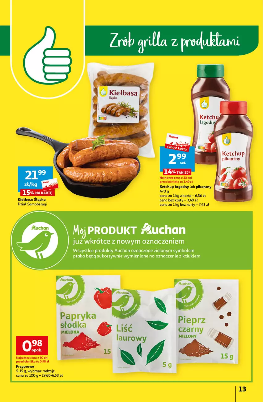 Gazetka promocyjna Auchan - Gazetka Korzyści na lato Hipermarket Auchan - ważna 29.06 do 05.07.2023 - strona 13 - produkty: Ketchup, Kiełbasa, Kiełbasa śląska