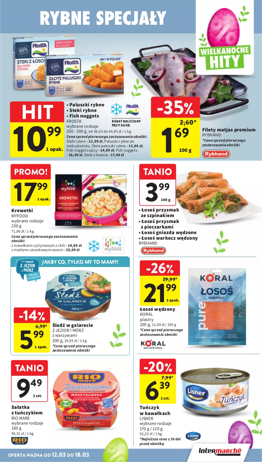 Gazetka promocyjna Intermarche - Gazetka promocyjna - ważna 12.03 do 18.03.2026 - strona 27 - produkty: Frosta, Gala, Kawa, Koc, Krewetki, Lisner, Matjas, Paluszki rybne, Piec, Pieczarka, Rio Mare, Sałat, Sałatka, Sos, Stek, Szpinak, Tuńczyk, Warzywa