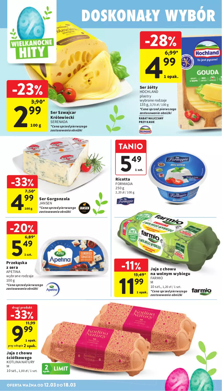 Gazetka promocyjna Intermarche - Gazetka promocyjna - ważna 12.03 do 18.03.2026 - strona 28 - produkty: Fa, Gorgonzola, Hochland, Jaja, Kotlin, Ricotta, Ser