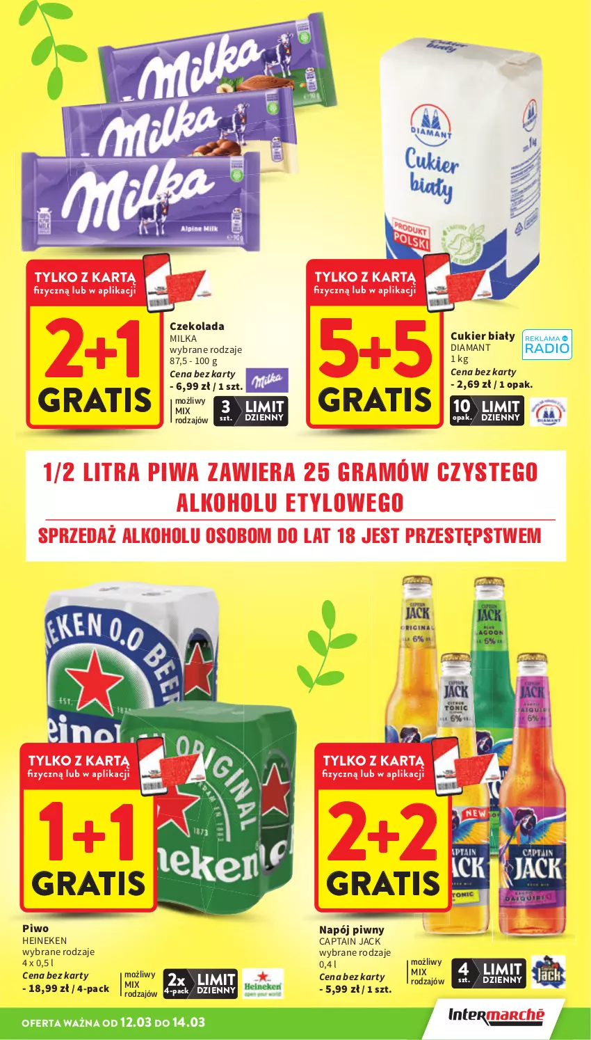 Gazetka promocyjna Intermarche - Gazetka promocyjna - ważna 12.03 do 18.03.2026 - strona 3 - produkty: Captain Jack, Cukier, Czekolada, Diamant, Gra, Heineken, Milka, Napój, Piwa, Piwo