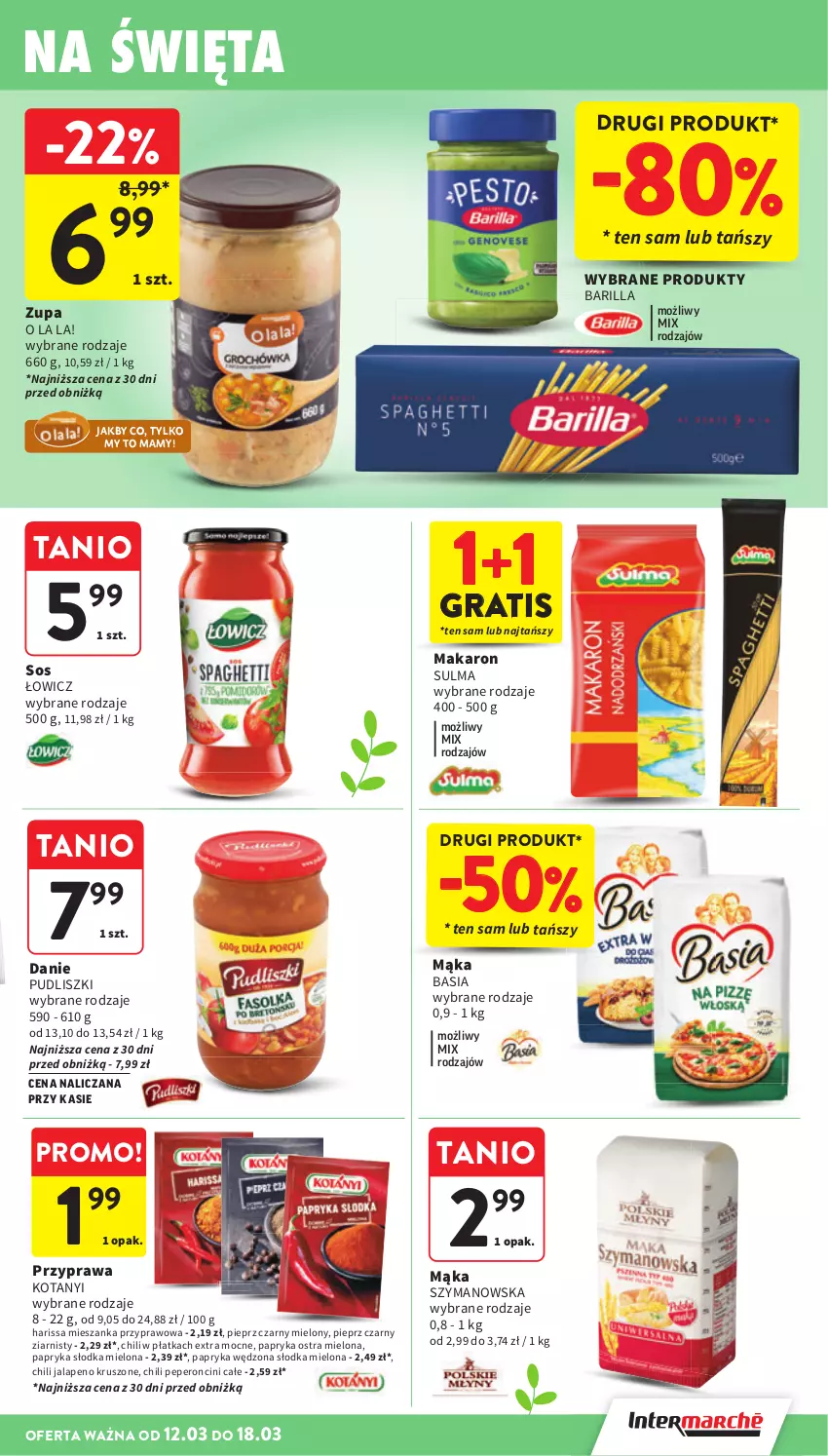 Gazetka promocyjna Intermarche - Gazetka promocyjna - ważna 12.03 do 18.03.2026 - strona 31 - produkty: Barilla, Basia, Gra, Mąka, Makaron, Papryka, Papryka słodka, Papryka wędzona, Pieprz, Pudliszki, Sos, Zupa