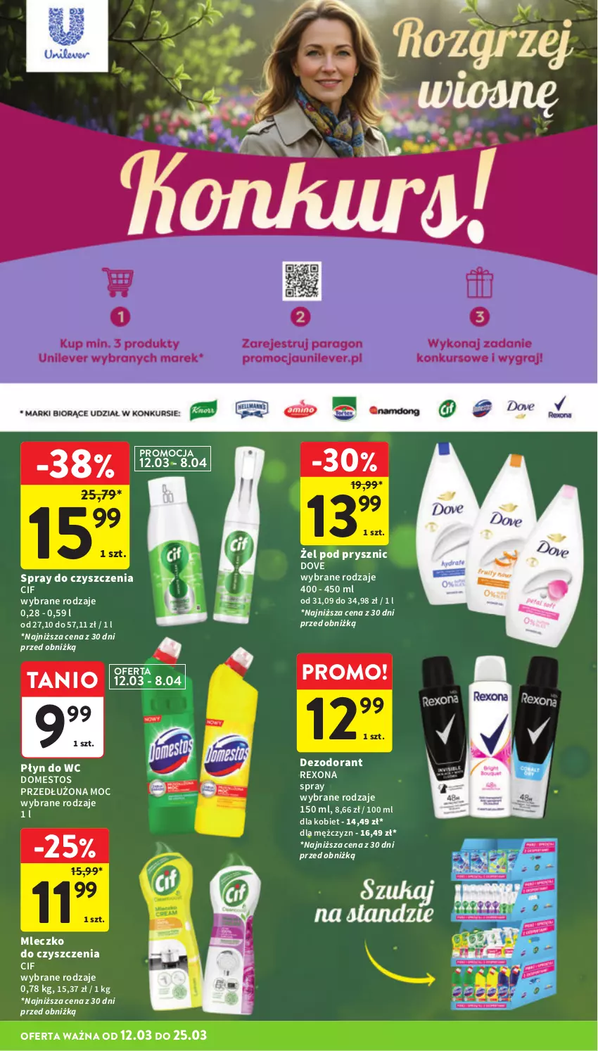 Gazetka promocyjna Intermarche - Gazetka promocyjna - ważna 12.03 do 18.03.2026 - strona 40 - produkty: Cif, Dezodorant, Domestos, Dove, Mleczko, Płyn do wc, Rexona, Spray do czyszczenia
