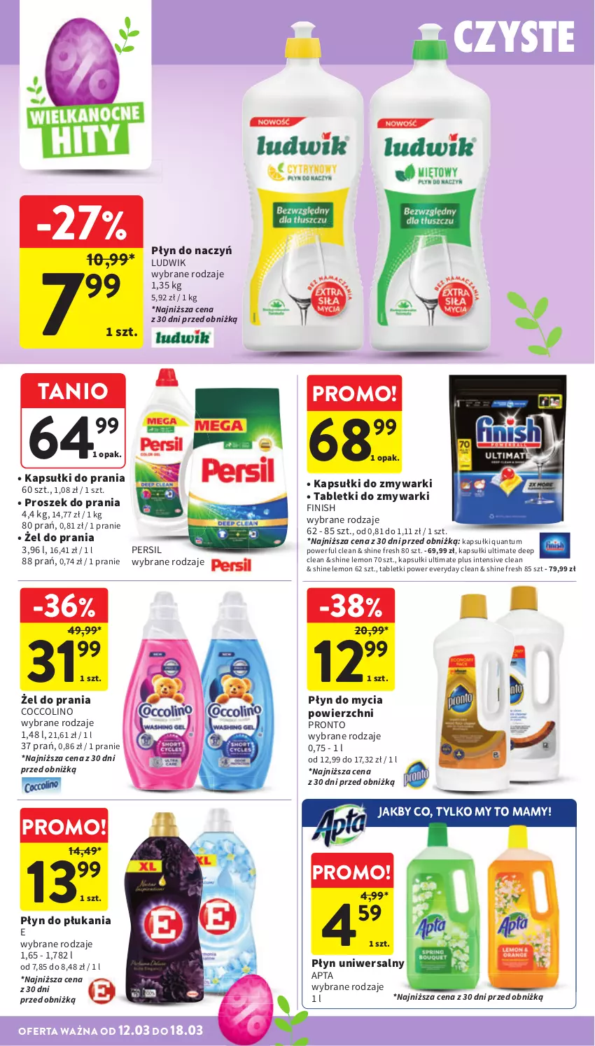 Gazetka promocyjna Intermarche - Gazetka promocyjna - ważna 12.03 do 18.03.2026 - strona 44 - produkty: Coccolino, Finish, Kapsułki do prania, Ludwik, Persil, Płyn do mycia, Płyn do płukania, Pronto, Proszek do prania, Tablet, Tabletki do zmywarki, Zmywarki