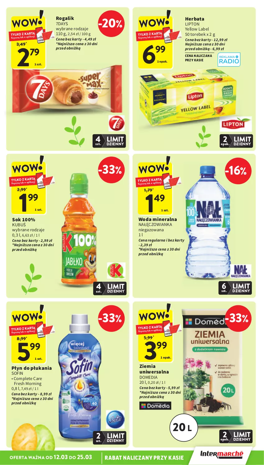 Gazetka promocyjna Intermarche - Gazetka promocyjna - ważna 12.03 do 18.03.2026 - strona 7 - produkty: Herbata, Kubuś, Lipton, Nałęczowianka, Płyn do płukania, Rogal, Sok, Woda, Woda mineralna