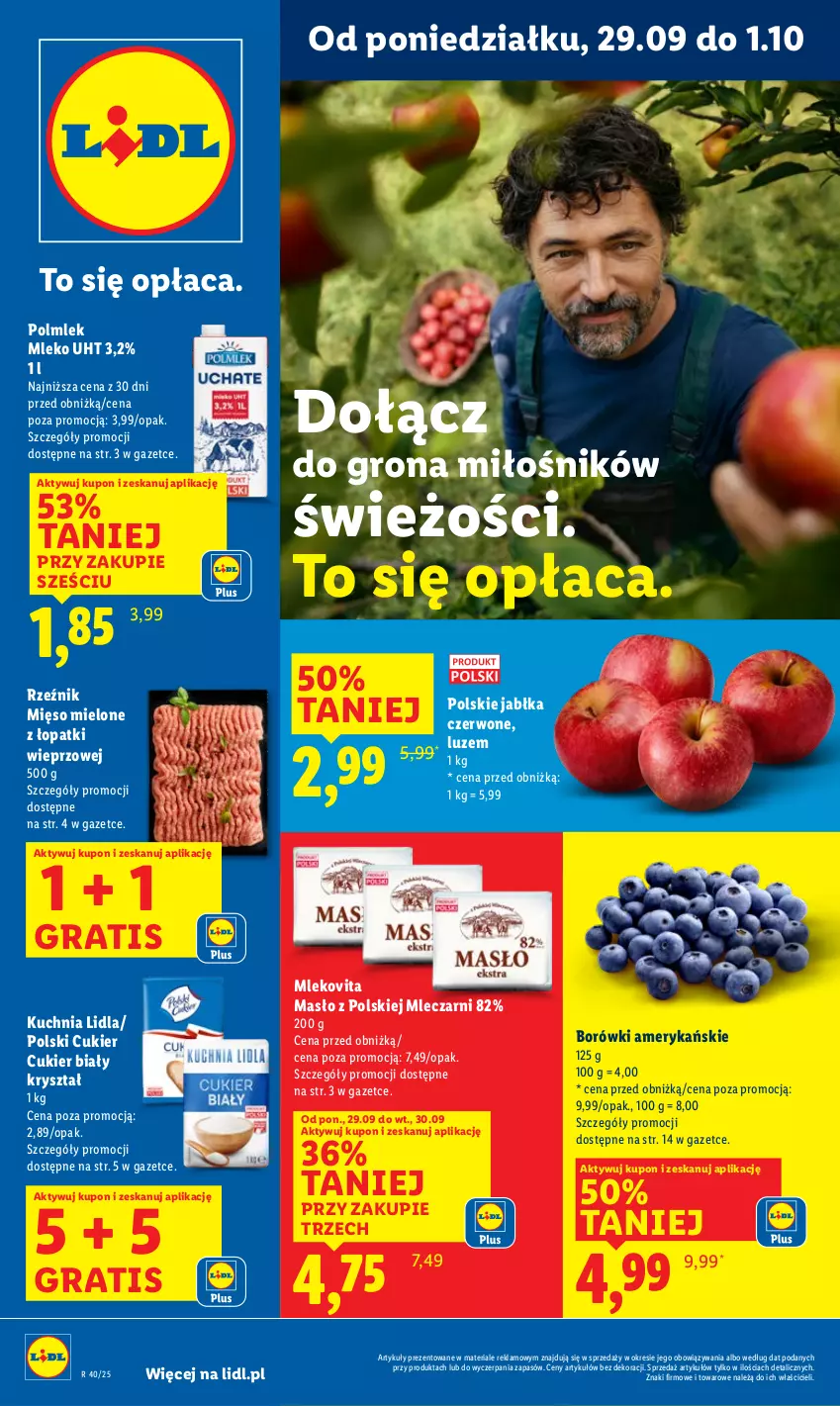 Gazetka promocyjna Lidl - GAZETKA - ważna 29.09 do 01.10.2025 - strona 1 - produkty: Cukier, Gra, Jabłka, Kuchnia, Masło, Mięso, Mięso mielone, Mięso mielone z łopatki wieprzowej, Mleko, Mlekovita, POLMLEK