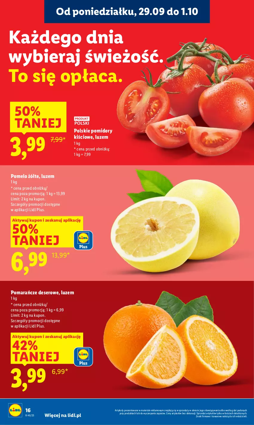 Gazetka promocyjna Lidl - GAZETKA - ważna 29.09 do 01.10.2025 - strona 18 - produkty: Deser, Pomarańcze, Pomelo, Pomidory, Ser