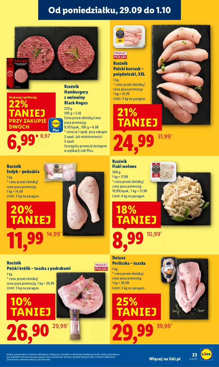 Gazetka promocyjna Lidl - GAZETKA - ważna 29.09 do 01.10.2025 - strona 25 - produkty: Burger, Flaki, Flaki wołowe, Hamburger, Królik, Kurczak, Lack, Perliczka, Tusz