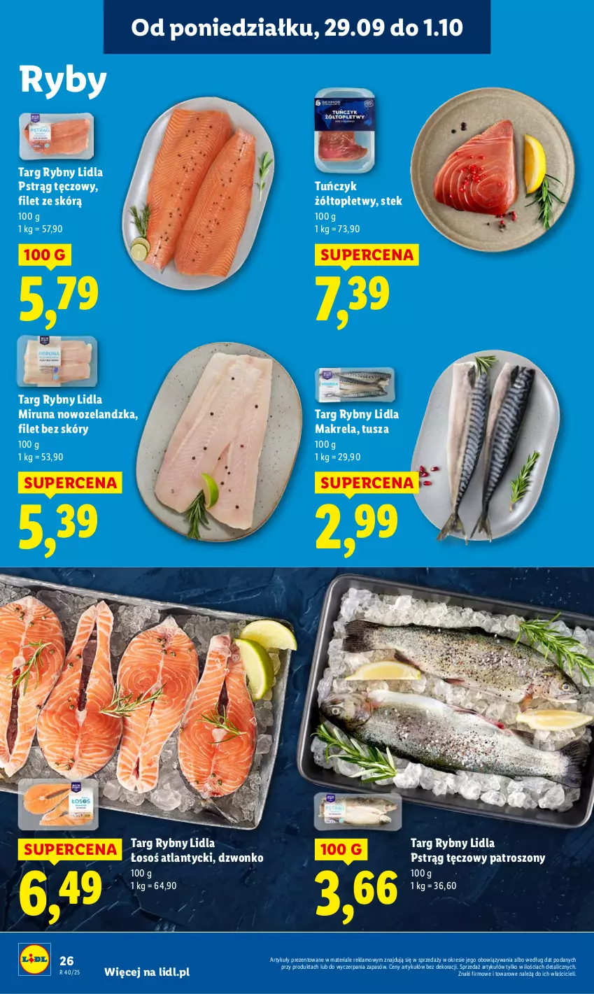 Gazetka promocyjna Lidl - GAZETKA - ważna 29.09 do 01.10.2025 - strona 28 - produkty: Miruna, Pstrąg, Pstrąg tęczowy, Stek, Top, Tuńczyk, Tusz