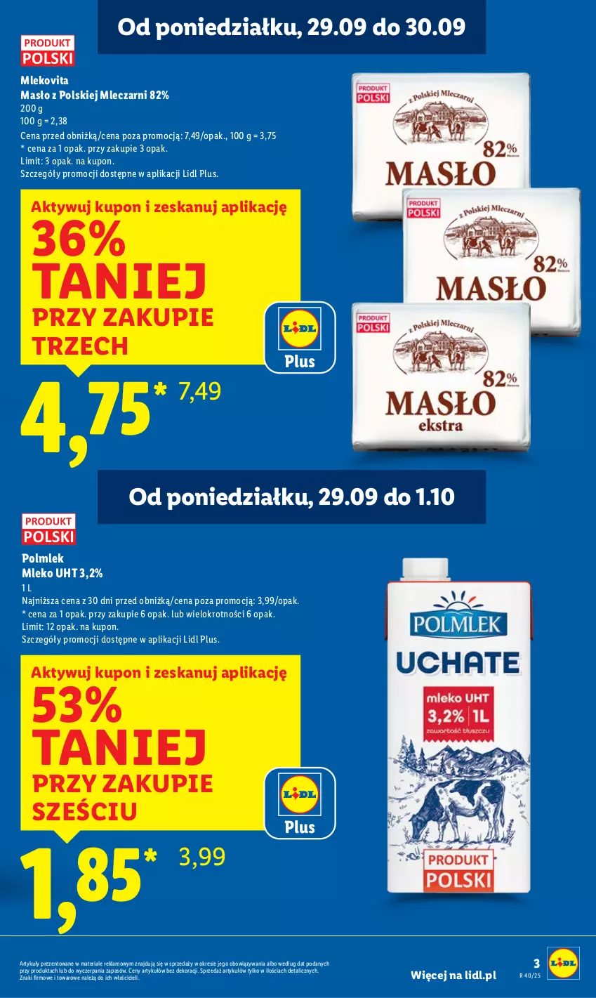 Gazetka promocyjna Lidl - GAZETKA - ważna 29.09 do 01.10.2025 - strona 3 - produkty: Masło, Mleko, Mlekovita, POLMLEK