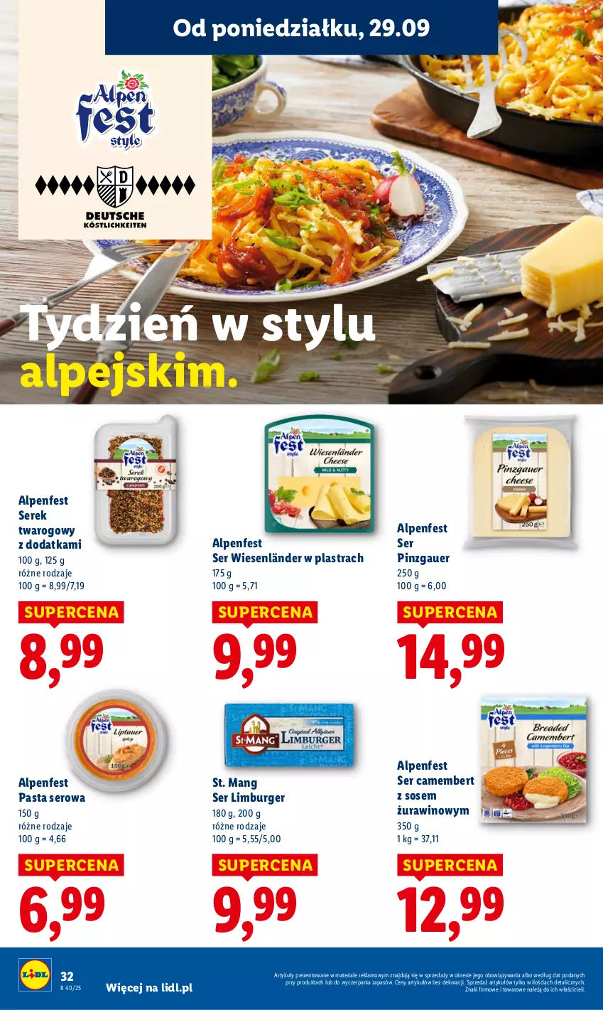 Gazetka promocyjna Lidl - GAZETKA - ważna 29.09 do 01.10.2025 - strona 34 - produkty: Burger, Camembert, Limburger, Ser, Serek, Serek twarogowy, Sos, Wino