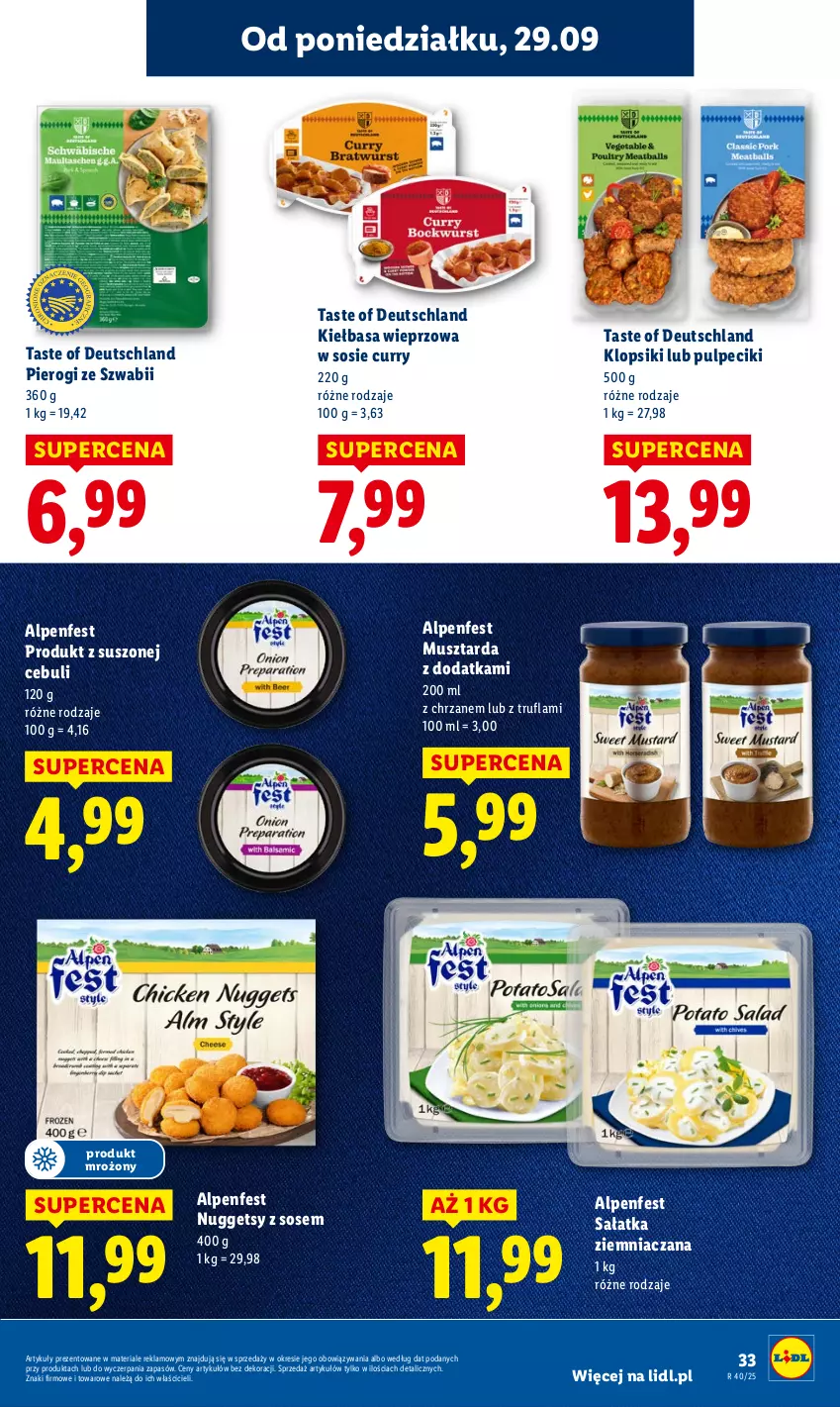 Gazetka promocyjna Lidl - GAZETKA - ważna 29.09 do 01.10.2025 - strona 35 - produkty: Chrzan, Kiełbasa, Klopsiki, Mus, Musztarda, Pierogi, Sałat, Sałatka, Sos