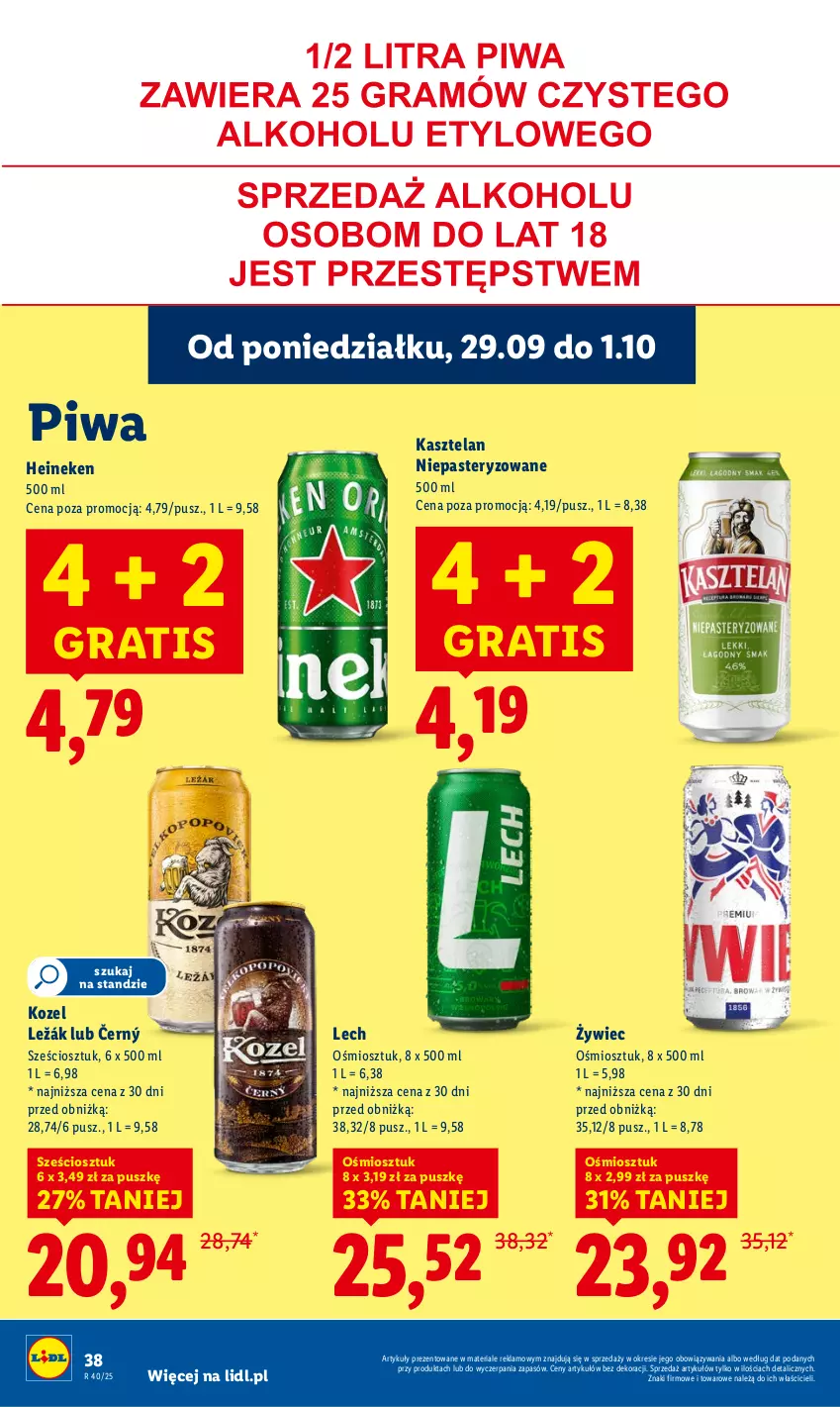 Gazetka promocyjna Lidl - GAZETKA - ważna 29.09 do 01.10.2025 - strona 42 - produkty: Gra, Heineken, Kasztelan, Kozel, Piwa