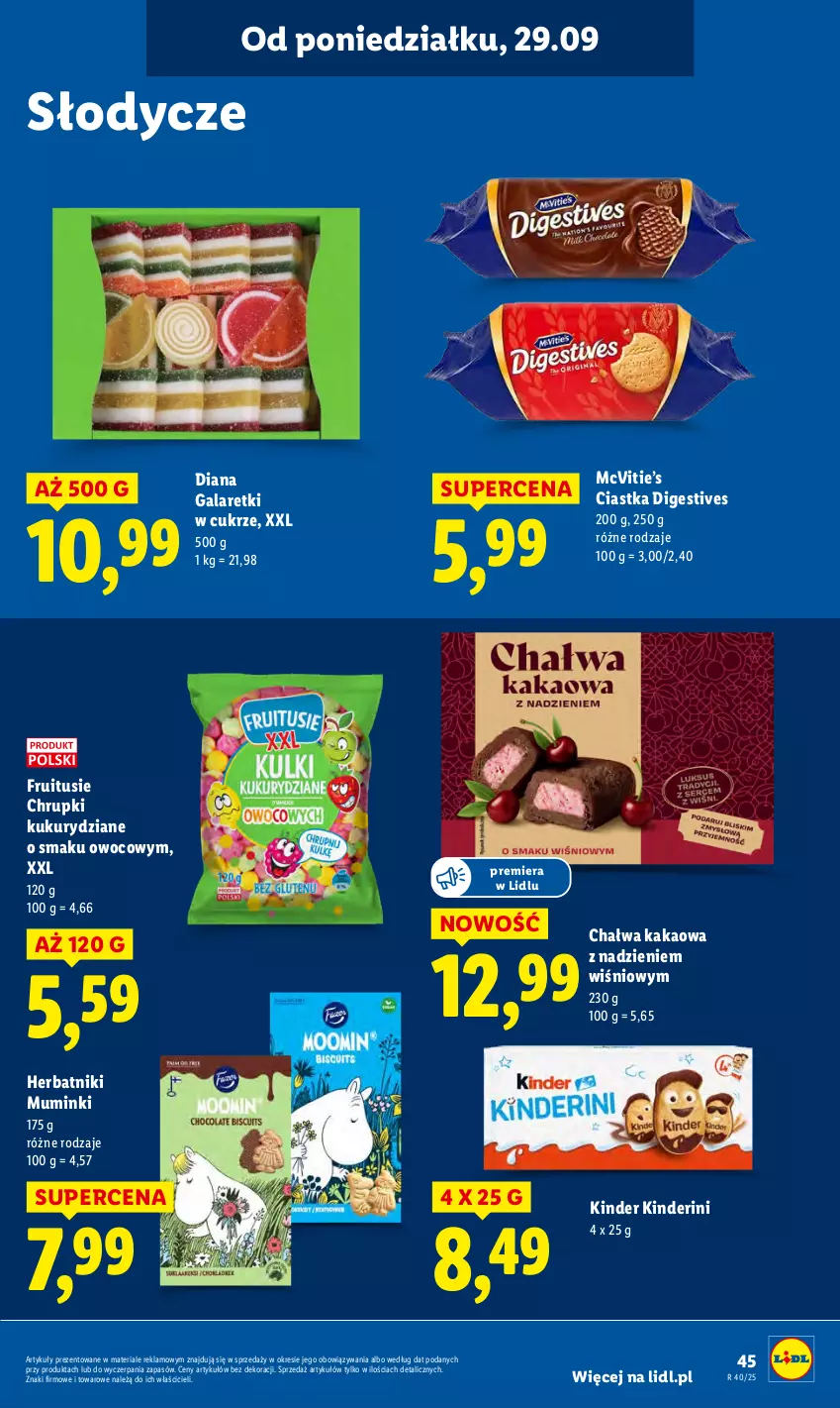 Gazetka promocyjna Lidl - GAZETKA - ważna 29.09 do 01.10.2025 - strona 49 - produkty: Chałwa, Chrupki, Ciastka, Gala, Galaretki, Herbatniki, Kakao, Kinder
