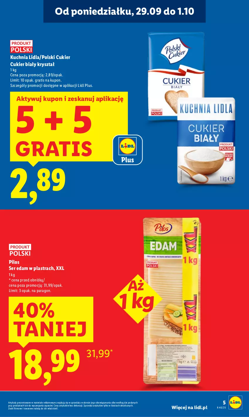 Gazetka promocyjna Lidl - GAZETKA - ważna 29.09 do 01.10.2025 - strona 5 - produkty: Cukier, Edam, Gra, Kuchnia, Pilos, Ser