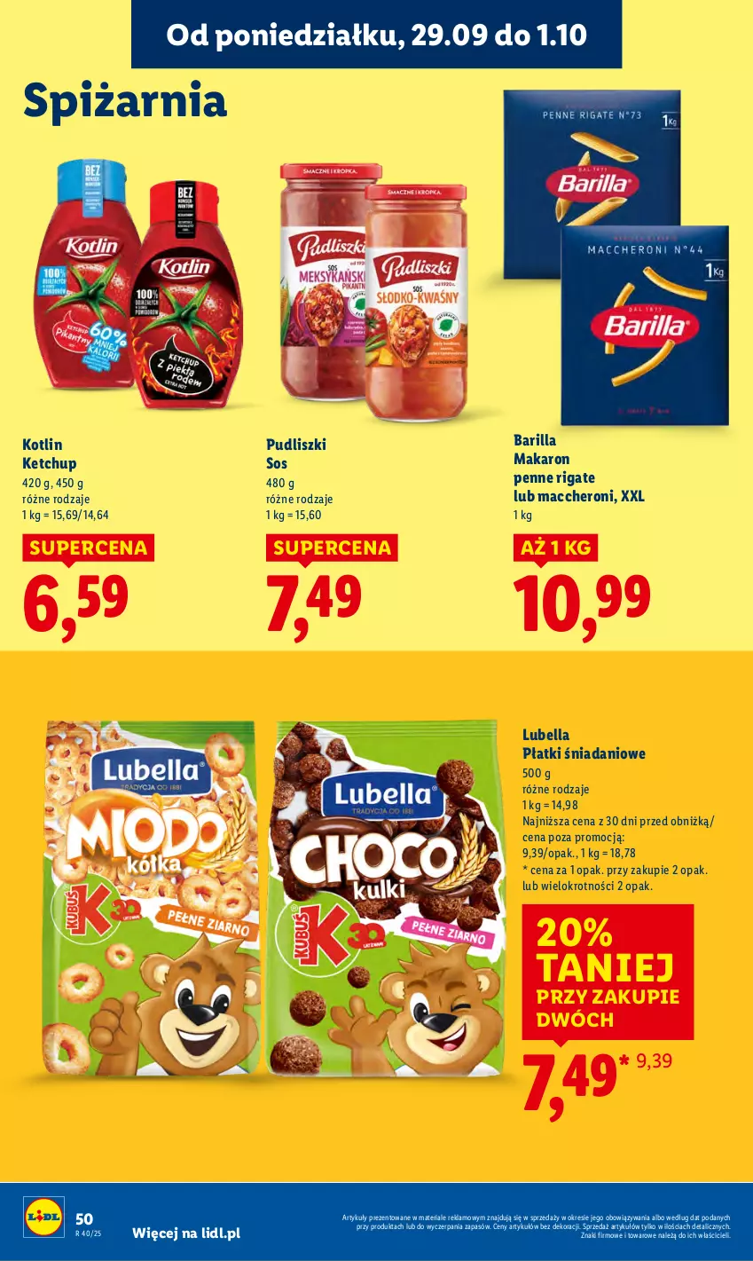 Gazetka promocyjna Lidl - GAZETKA - ważna 29.09 do 01.10.2025 - strona 54 - produkty: Barilla, Bell, Bella, Danio, Ketchup, Kotlin, Lubella, Makaron, Penne, Pudliszki, Sos