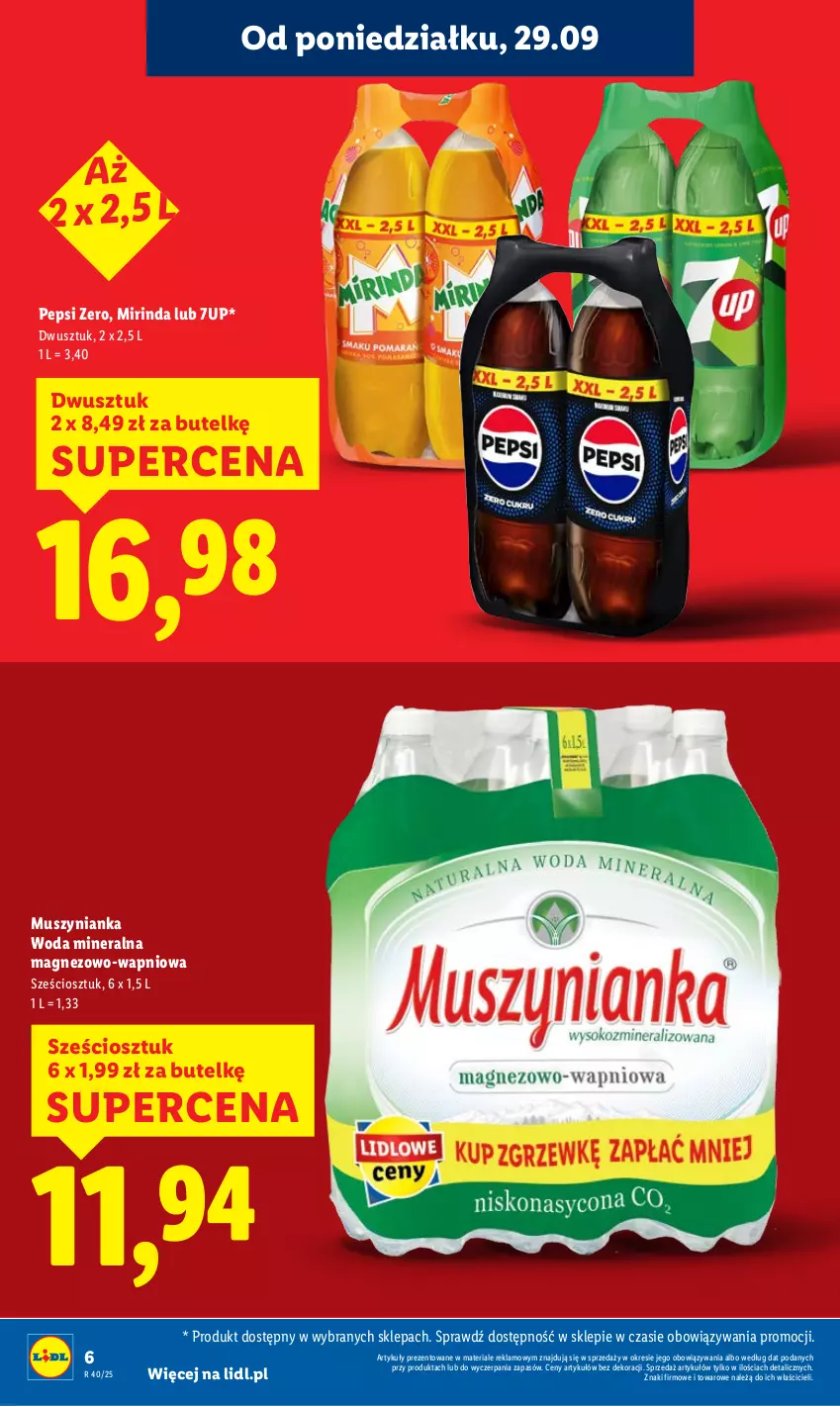 Gazetka promocyjna Lidl - GAZETKA - ważna 29.09 do 01.10.2025 - strona 6 - produkty: 7up, Magnez, Mirinda, Mus, Muszynianka, Pepsi, Woda, Woda mineralna