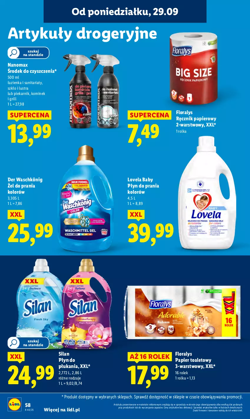 Gazetka promocyjna Lidl - GAZETKA - ważna 29.09 do 01.10.2025 - strona 62 - produkty: Flora, Grill, Kominek, König, Lovela, Nanomax, Papier, Papier toaletowy, Piekarnik, Płyn do płukania, Płyn do prania, Ręcznik, Silan