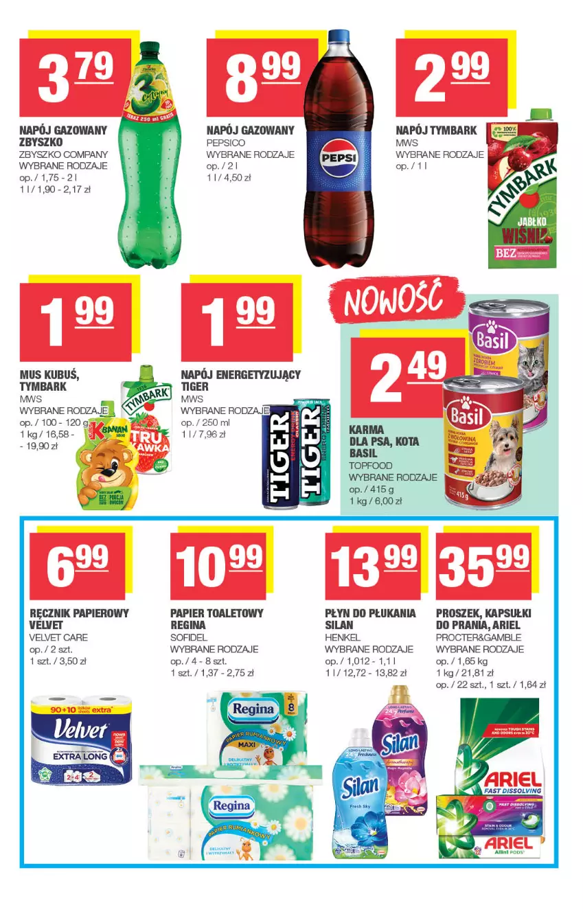 Gazetka promocyjna Spar - Spar - ważna 27.07 do 06.08.2025 - strona 7 - produkty: Ariel, Gin, Kubuś, Mus, Napój, Napój gazowany, Papier, Papier toaletowy, Pepsi, Płyn do płukania, Ręcznik, Silan, Tera, Tiger, Top, Tymbark, Velvet