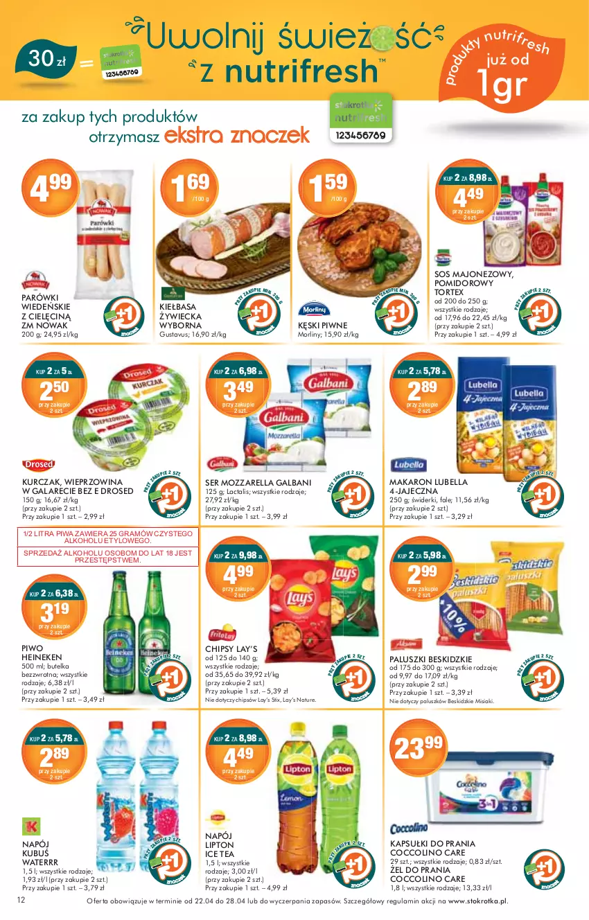 Gazetka promocyjna Stokrotka - Supermarket - ważna 22.04 do 29.04.2021 - strona 12 - produkty: Beskidzki, Gra, Lay’s, LG, Parówki, Piwa