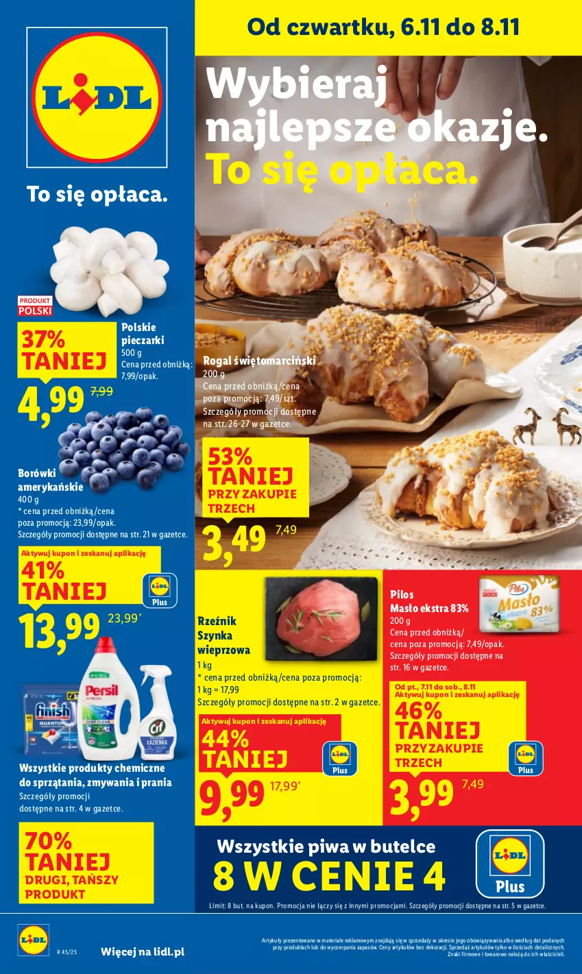 Gazetka promocyjna Lidl - GAZETKA - ważna 06.11 do 08.11.2025 - strona 1 - produkty: Masło, Piec, Pilos, Piwa, Rogal, Szynka, Szynka wieprzowa