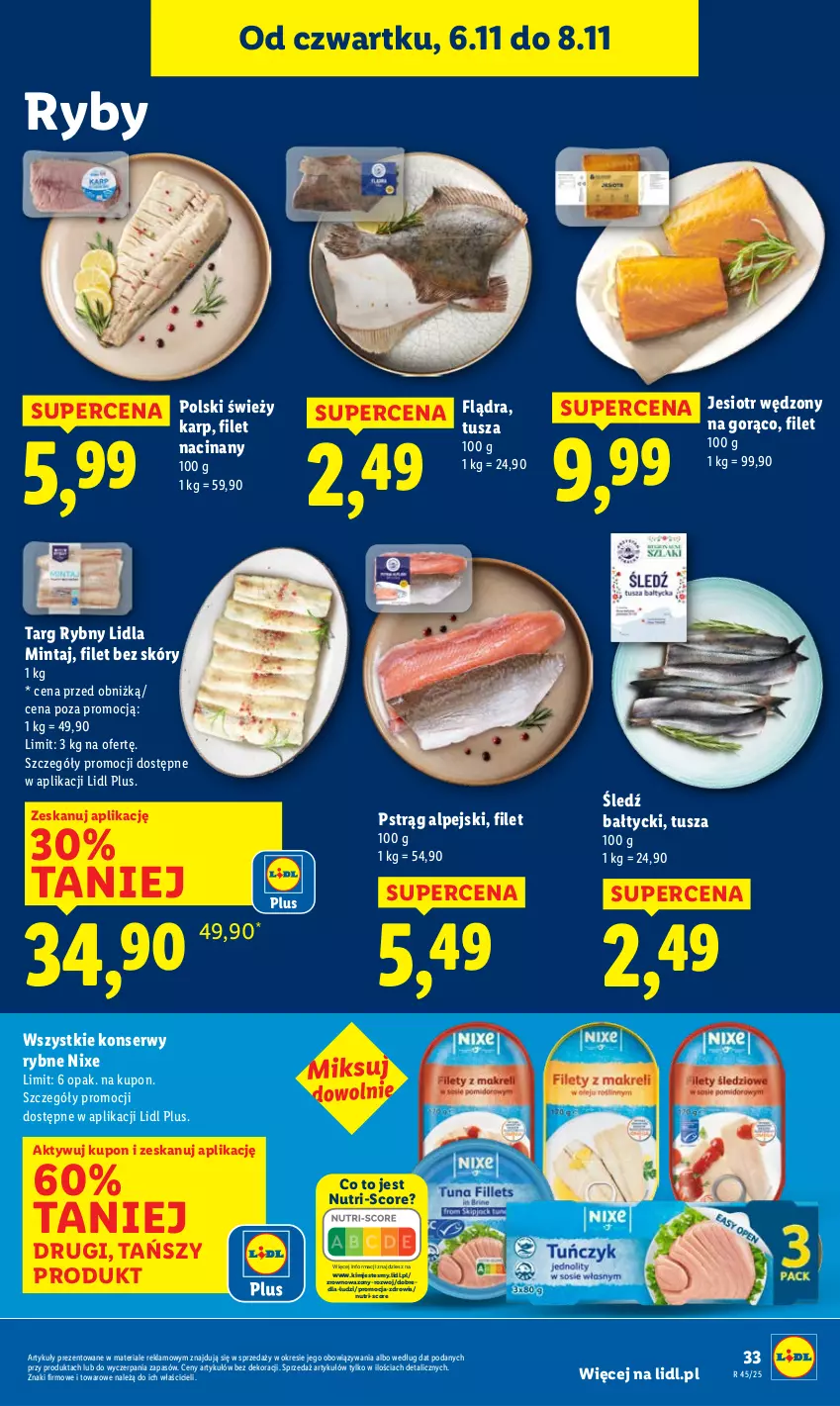 Gazetka promocyjna Lidl - GAZETKA - ważna 06.11 do 08.11.2025 - strona 33 - produkty: Karp, Mintaj, Pstrąg, Ser, Tusz, Wazon