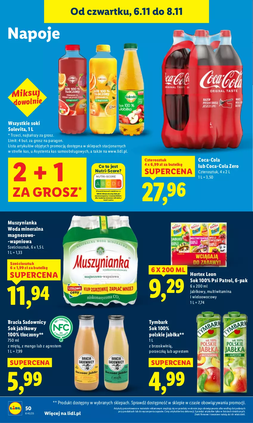 Gazetka promocyjna Lidl - GAZETKA - ważna 06.11 do 08.11.2025 - strona 56 - produkty: Coca-Cola, Gres, Hortex, Jabłka, Leon, Magnez, Mango, Mus, Muszynianka, Napoje, Por, Psi Patrol, Sok, Sok jabłkowy, Tymbark, Wazon, Woda, Woda mineralna