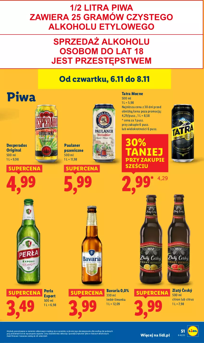 Gazetka promocyjna Lidl - GAZETKA - ważna 06.11 do 08.11.2025 - strona 57 - produkty: Desperados, Gin, Imbir, Limonka, Perła, Piwa, Por, Tatra