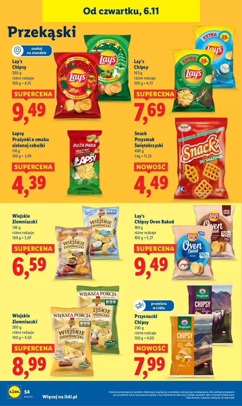 Gazetka promocyjna Lidl - GAZETKA - ważna 06.11 do 08.11.2025 - strona 60 - produkty: Chipsy, Lay’s, Przysnacki