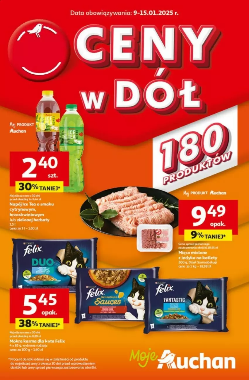 Gazetka promocyjna Auchan - ważna 09.01 do 15.01.2025 - strona 1 - produkty: Felix, Ice tea, Mokra karma, Napój