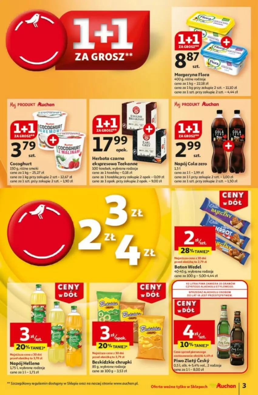 Gazetka promocyjna Auchan - ważna 09.01 do 15.01.2025 - strona 4 - produkty: Baton, Beskidzki, Chrupki, Fa, Flora, Hellena, Herbata, Herbata czarna, Margaryna, Napój, Piwo, Por, Sport, Teekanne