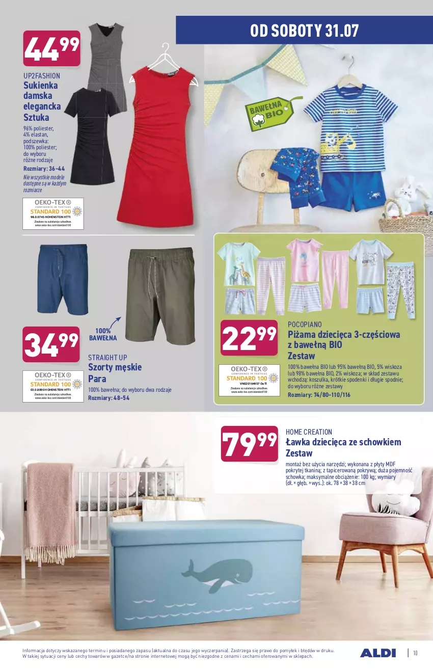 Gazetka promocyjna Aldi - ważna 28.07 do 31.07.2021 - strona 10 - produkty: Dzieci, Fa, Kosz, Koszulka, Piżama, Pocopiano, Spodnie, Sukienka, Szorty, Wełna