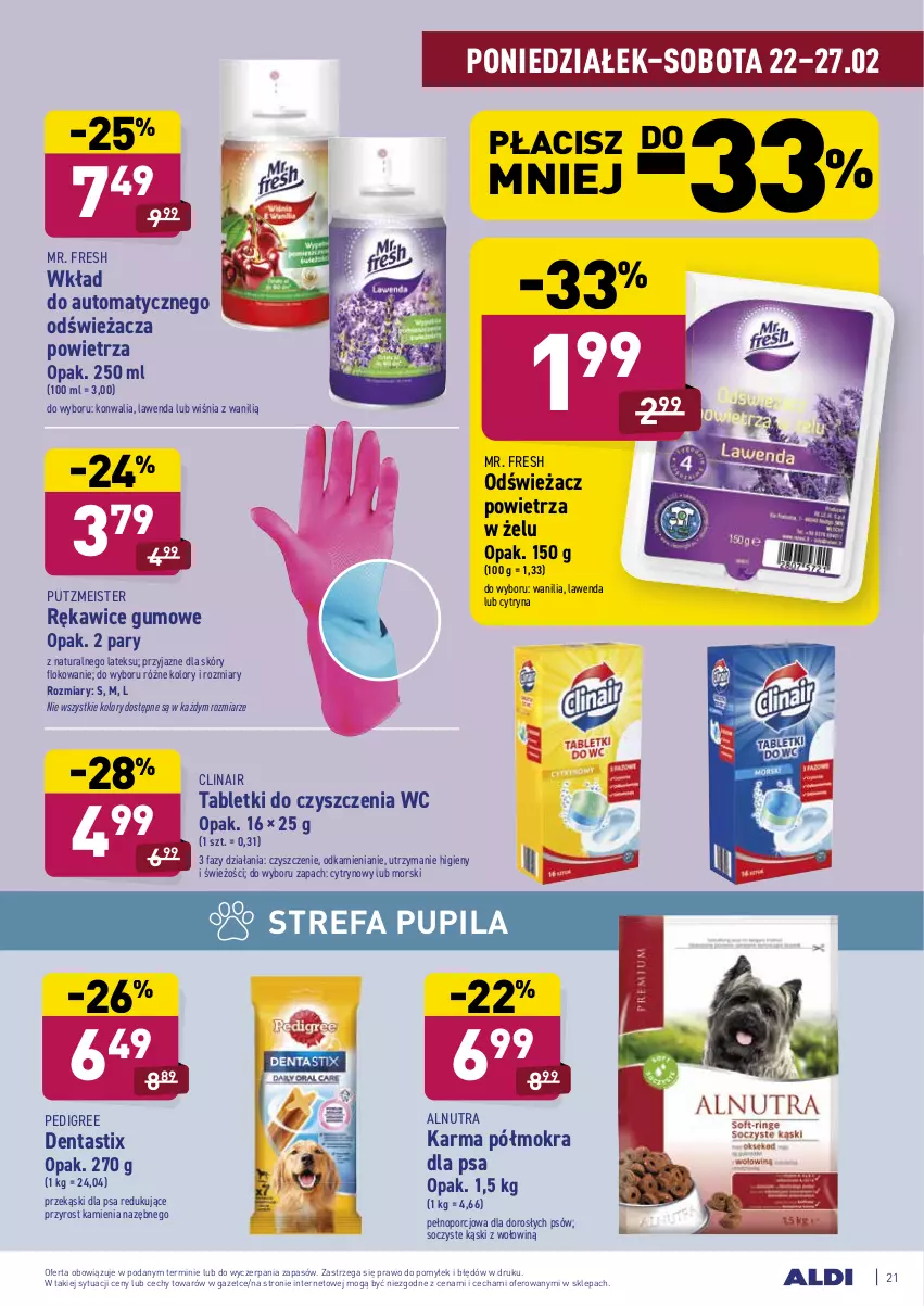 Gazetka promocyjna Aldi - ALE! CENA w ALDI - ważna 22.02 do 06.03.2021 - strona 21 - produkty: Clin, Fa, Odświeżacz powietrza, Pedigree, Por, Przekąski dla psa, Putzmeister, Rękawice, Tablet