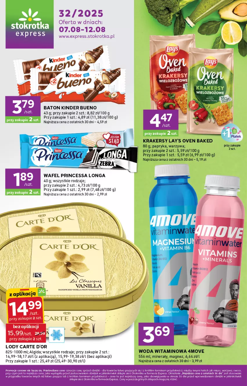 Gazetka promocyjna Stokrotka - Stokrotka Express - ważna 07.08 do 12.08.2025 - strona 1 - produkty: Algida, Baton, Fa, Kinder, Kinder Bueno, Krakersy, LG, Lody, Magnez, Papryka, Princessa, Warzywa, Woda