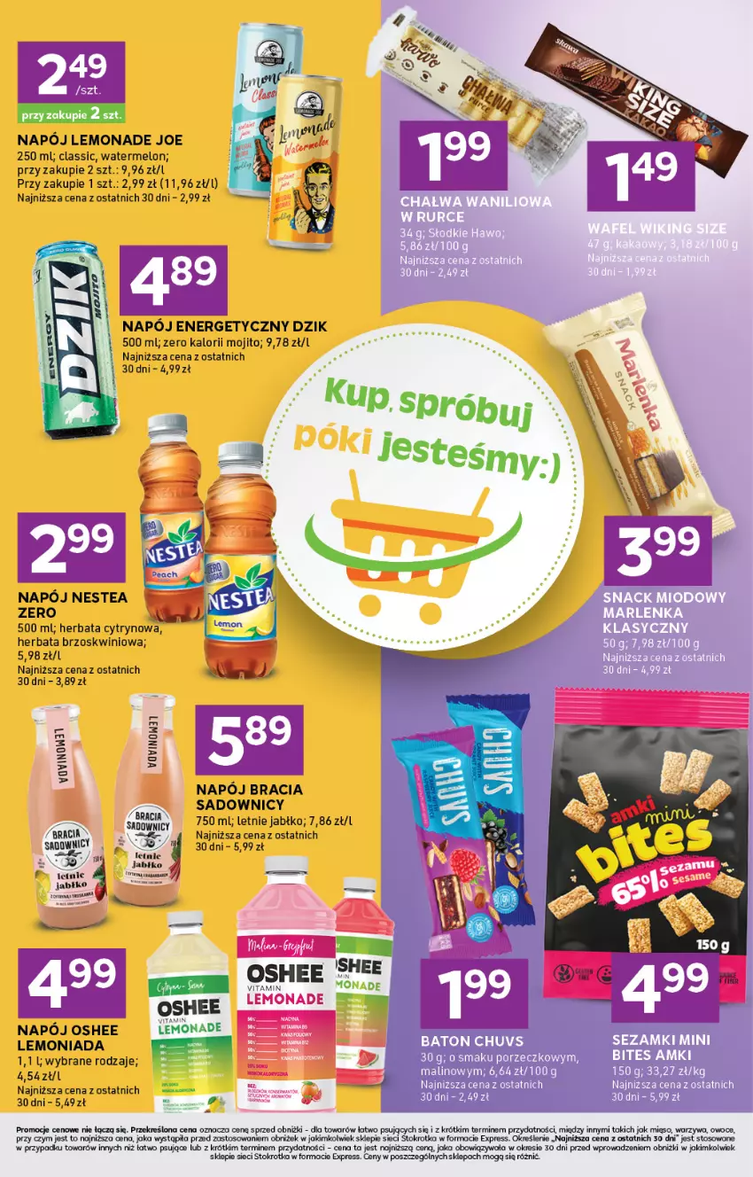 Gazetka promocyjna Stokrotka - Stokrotka Express - ważna 07.08 do 12.08.2025 - strona 5 - produkty: Baton, Herbata, Lemoniada, Melon, Mięso, Napój, Napój energetyczny, Nestea, Oshee, Owoce, Por, Sezam, Warzywa