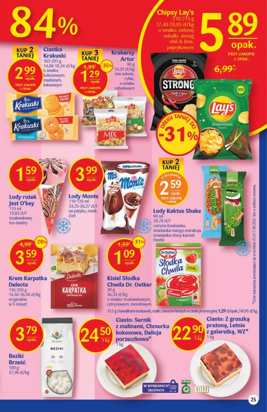 Gazetka promocyjna Delikatesy Centrum - Gazetka DC37 - ważna 22.09 do 28.09.2022 - strona 25 - produkty: Artur, Ciastka, Delecta, Dr. Oetker, Gin, Kakao, Kaktus, Karp, Kawa, Kisiel, Kokos, Krakersy, Krakus, Krakuski, Lody, Mango, Monte, Por, Ser, Zott