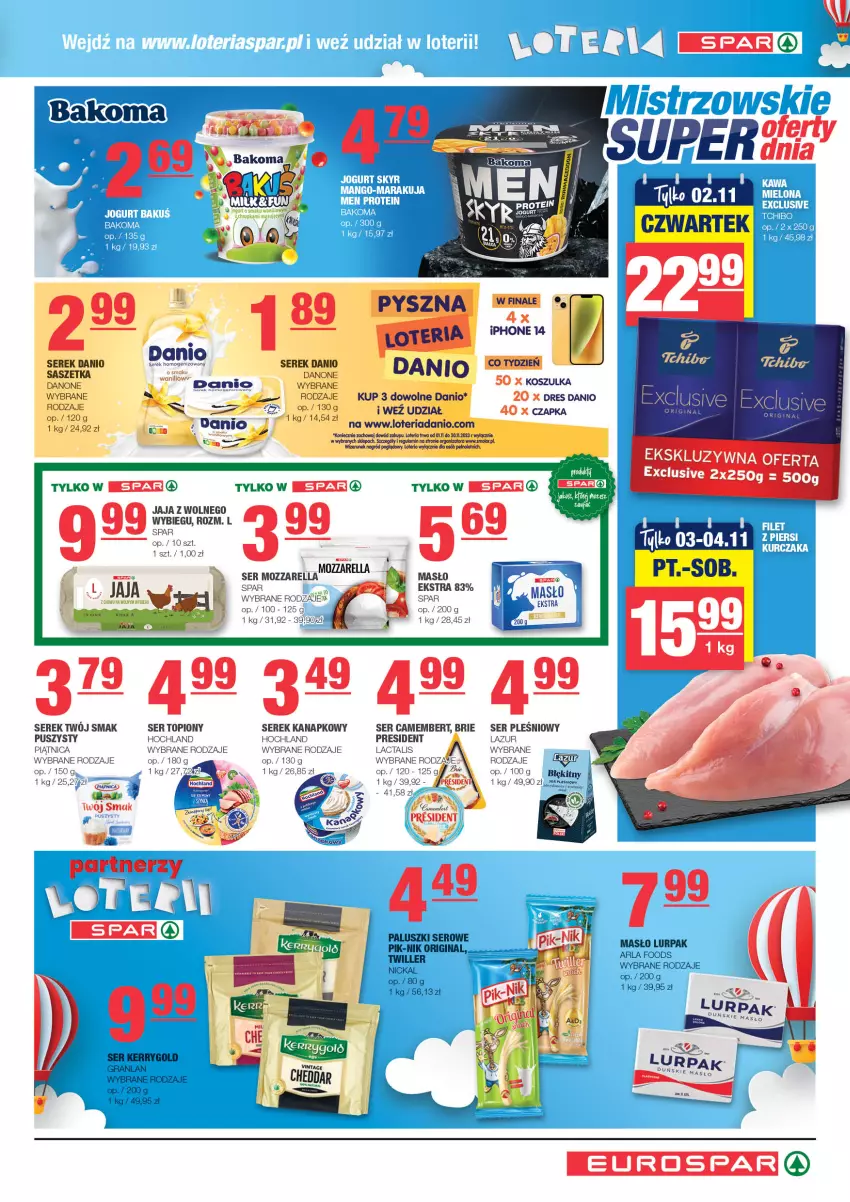 Gazetka promocyjna Spar - EuroSpar - ważna 29.10 do 08.11.2023 - strona 3 - produkty: Brie, Camembert, Czapka, Danio, Dres, Gin, Gra, Hochland, Jaja, Kosz, Koszulka, Lazur, Lurpak, Masło, Piątnica, Ser, Ser pleśniowy, Ser topiony, Serek, Serek homogenizowany, Serek kanapkowy, Top, Twój Smak