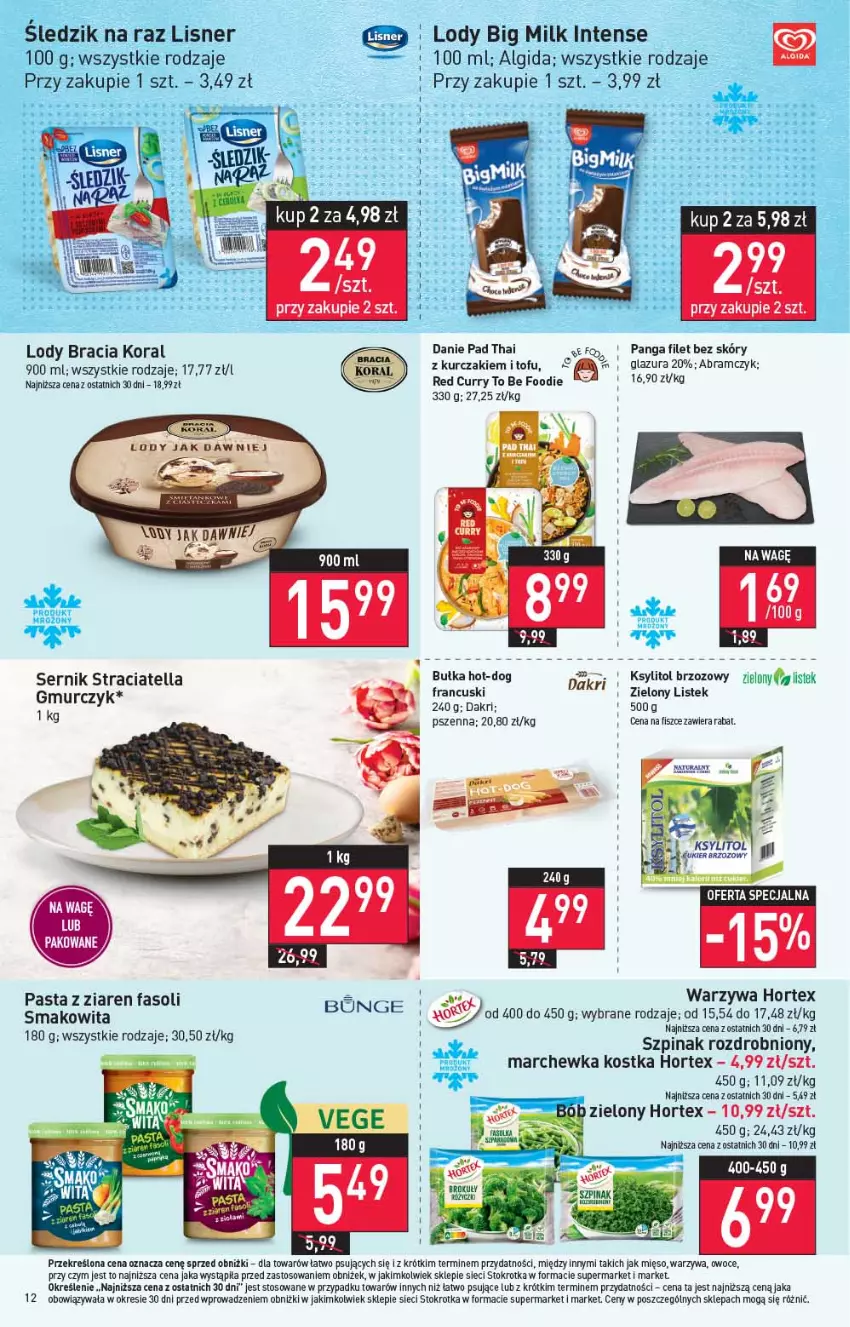 Gazetka promocyjna Stokrotka - Supermarket - ważna 20.07 do 26.07.2023 - strona 13 - produkty: Algida, Big Milk, Fa, Hortex, Ksylitol, Kurczak, LG, Lisner, Lody, Marchewka, Mięso, Owoce, Panga, Smakowita, Szpinak, Tofu, Warzywa