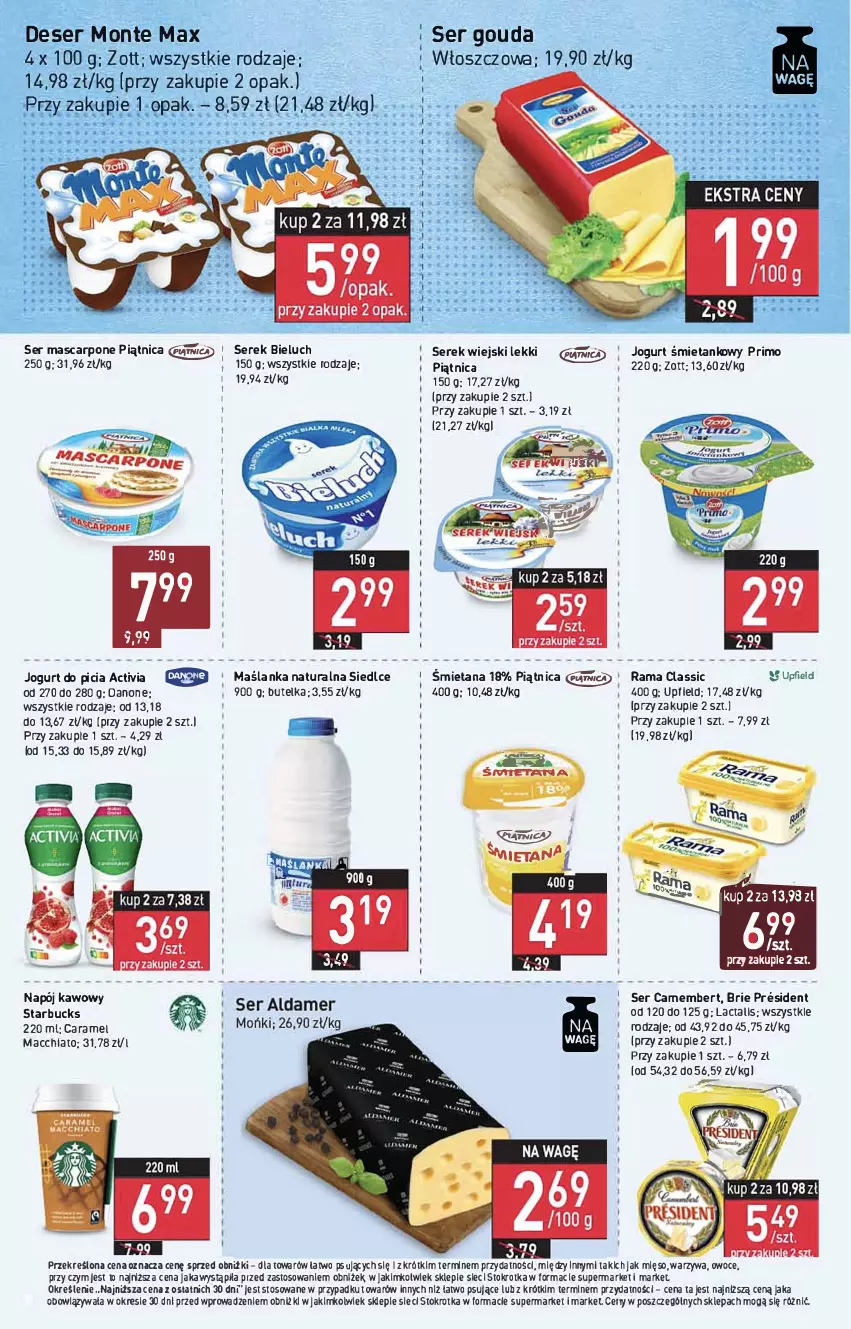 Gazetka promocyjna Stokrotka - Supermarket - ważna 20.07 do 26.07.2023 - strona 9 - produkty: Activia, Brie, Camembert, Chia, Danone, Deser, Gouda, Jogurt, Maślanka, Mięso, Monte, Napój, Owoce, Piątnica, Rama, Ser, Serek, Serek wiejski, Warzywa, Zott