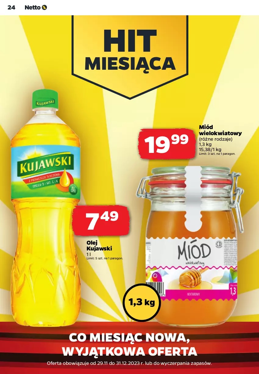 Gazetka promocyjna Netto - Artykuły spożywcze - ważna 21.12 do 27.12.2023 - strona 24 - produkty: Kujawski, Miód, Olej