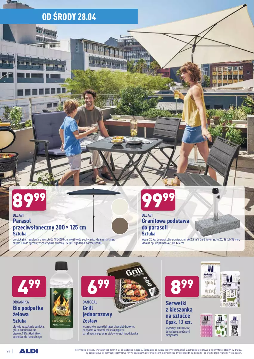 Gazetka promocyjna Aldi - ważna 26.04 do 30.04.2021 - strona 26 - produkty: Gra, Grill, Papier, Parasol, Piec, Ser, Serwetki, Sok, Waga, Węgiel drzewny