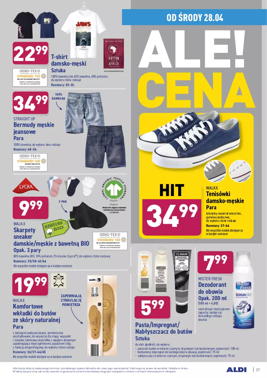 Gazetka promocyjna Aldi - ważna 26.04 do 30.04.2021 - strona 27 - produkty: Atomic, Bermudy, Dezodorant, Karp, T-shirt, Tenisówki, Top, Wełna, Wkładki