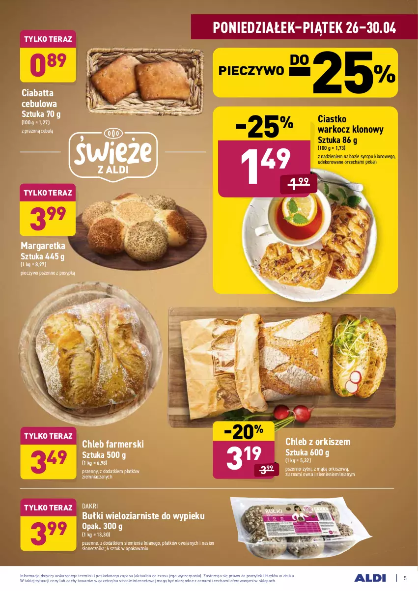 Gazetka promocyjna Aldi - ważna 26.04 do 30.04.2021 - strona 5 - produkty: Chleb, Ciabatta, Fa, Koc, Piec, Pieczywo, Syrop, Tera