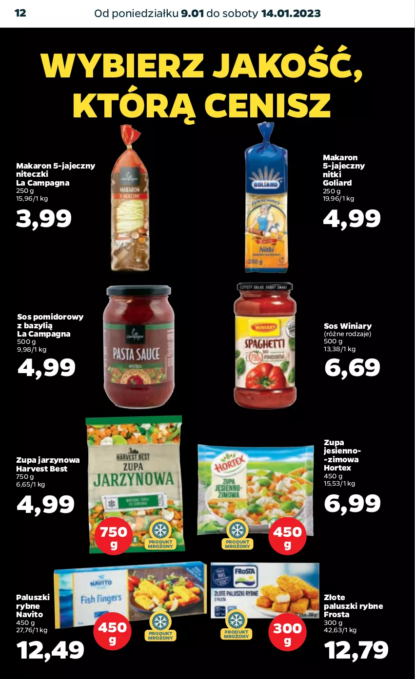 Gazetka promocyjna Netto - Artykuły spożywcze - ważna 09.01 do 14.01.2023 - strona 12 - produkty: Bazyl, Frosta, Goliard, Hortex, Makaron, Paluszki rybne, Sos, Sos pomidorowy, Winiary, Zupa