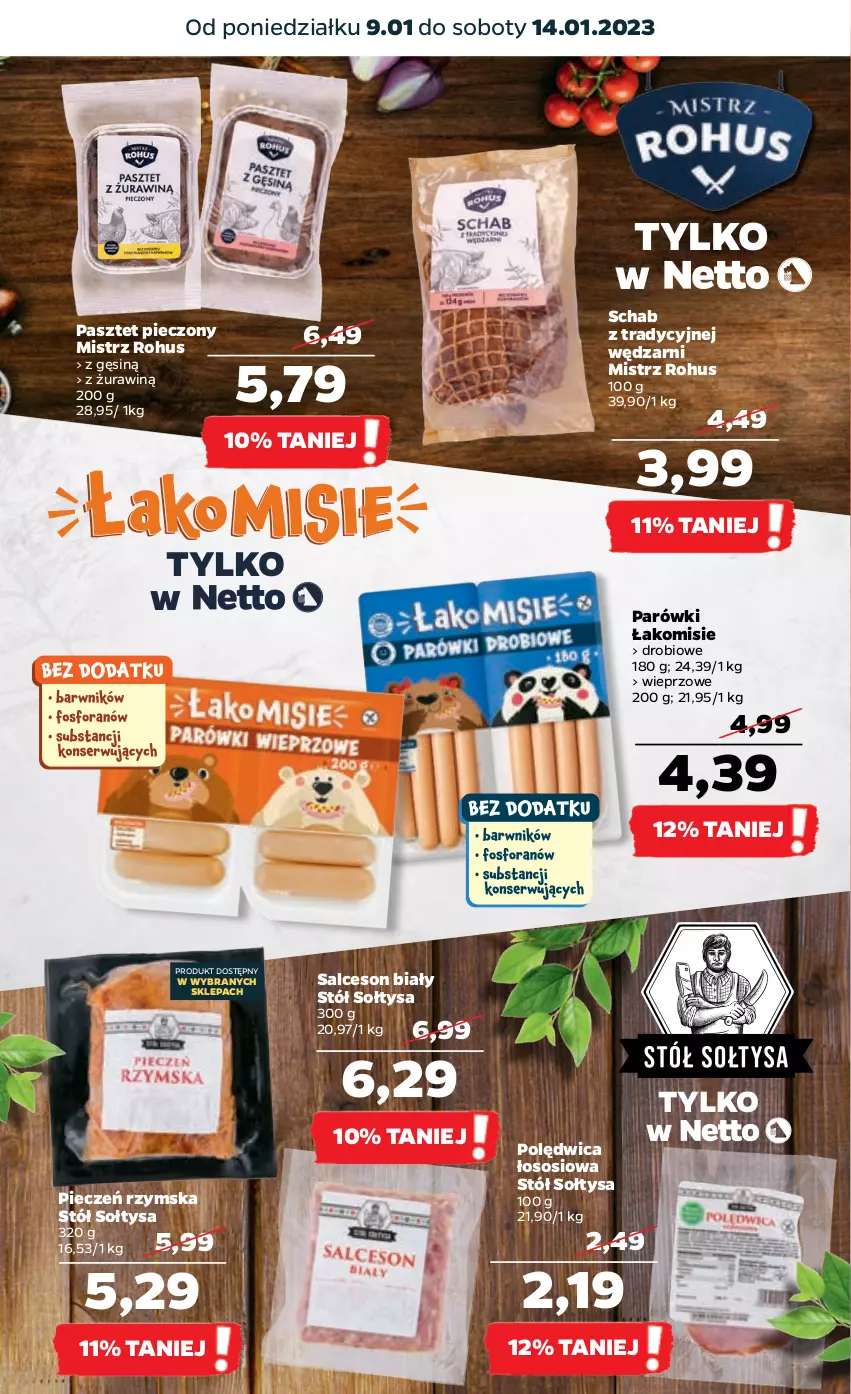 Gazetka promocyjna Netto - Artykuły spożywcze - ważna 09.01 do 14.01.2023 - strona 7 - produkty: Parówki, Pasztet, Piec, Pieczeń rzymska, Polędwica, Salceson, Sos, Stół