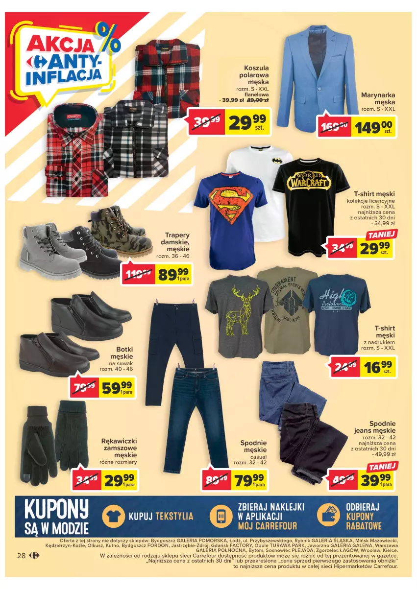 Gazetka promocyjna Carrefour - Gazetka Carrefour - ważna 24.01 do 04.02.2023 - strona 28 - produkty: Botki, Fa, Kosz, Koszula, Sos, Spodnie, Spodnie jeans, T-shirt