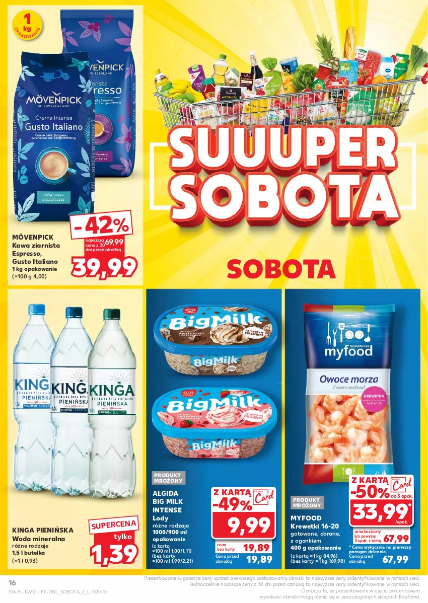 Gazetka promocyjna Kaufland - Gazetka tygodnia - ważna 01.08 do 07.08.2024 - strona 16 - produkty: Algida, Big Milk, Kawa, Kawa ziarnista, Krewetki, LG, Lody, Rama, Sok, Woda, Woda mineralna